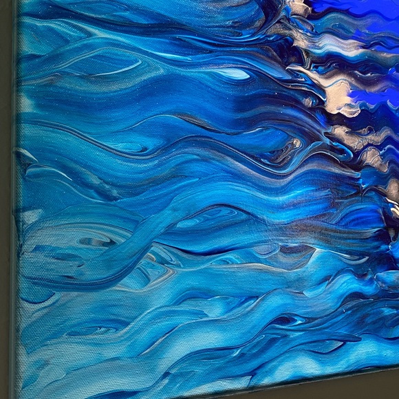 ❌SOLD❌painted 20x20 abstract Acrylic fluid art canvas painting blue metallic - Picture 8 of 10